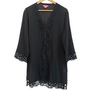 Isaac Mizrahi Women's Medium Crochet Lace Black Swimsuit Beachy Vacation Coverup